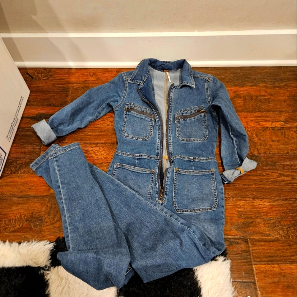 Free People Skinny Denim Jumpsuit